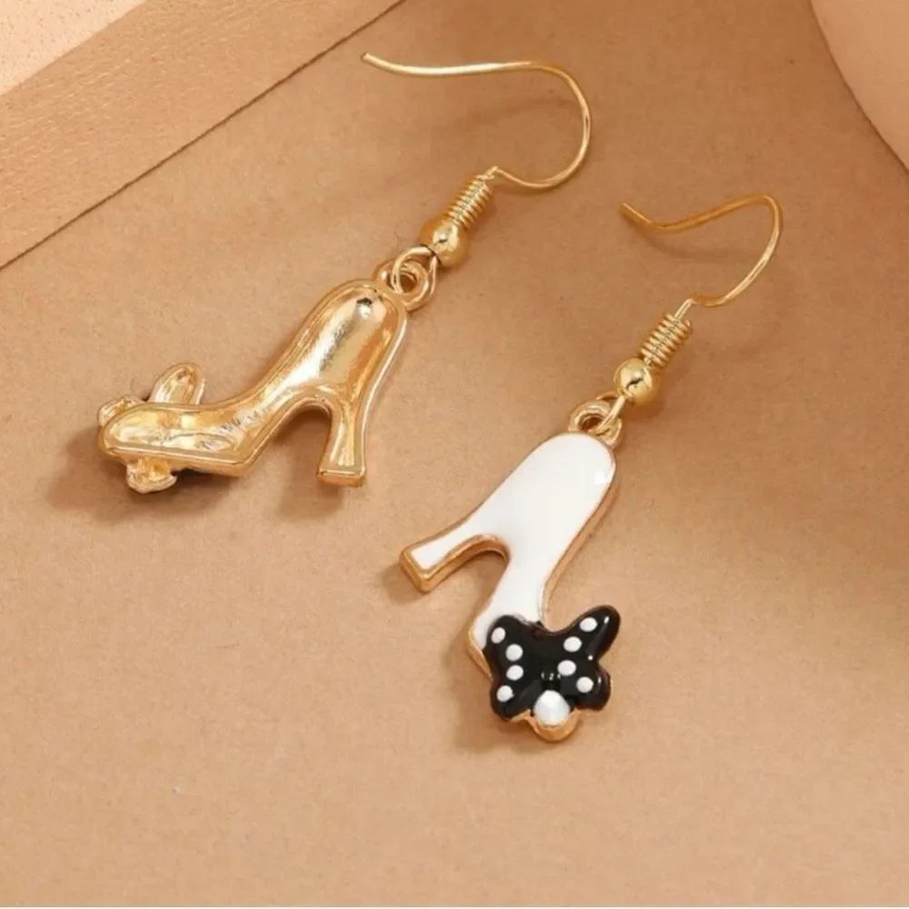 Vintage Style Barbie Heels Polka Dot Bow Charm Dangle Statement Earrings